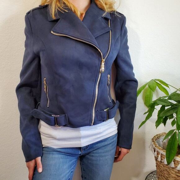 NWT Romeo & Juliet Couture Navy Faux Suede Jacket Size Small - Picture 3 of 7